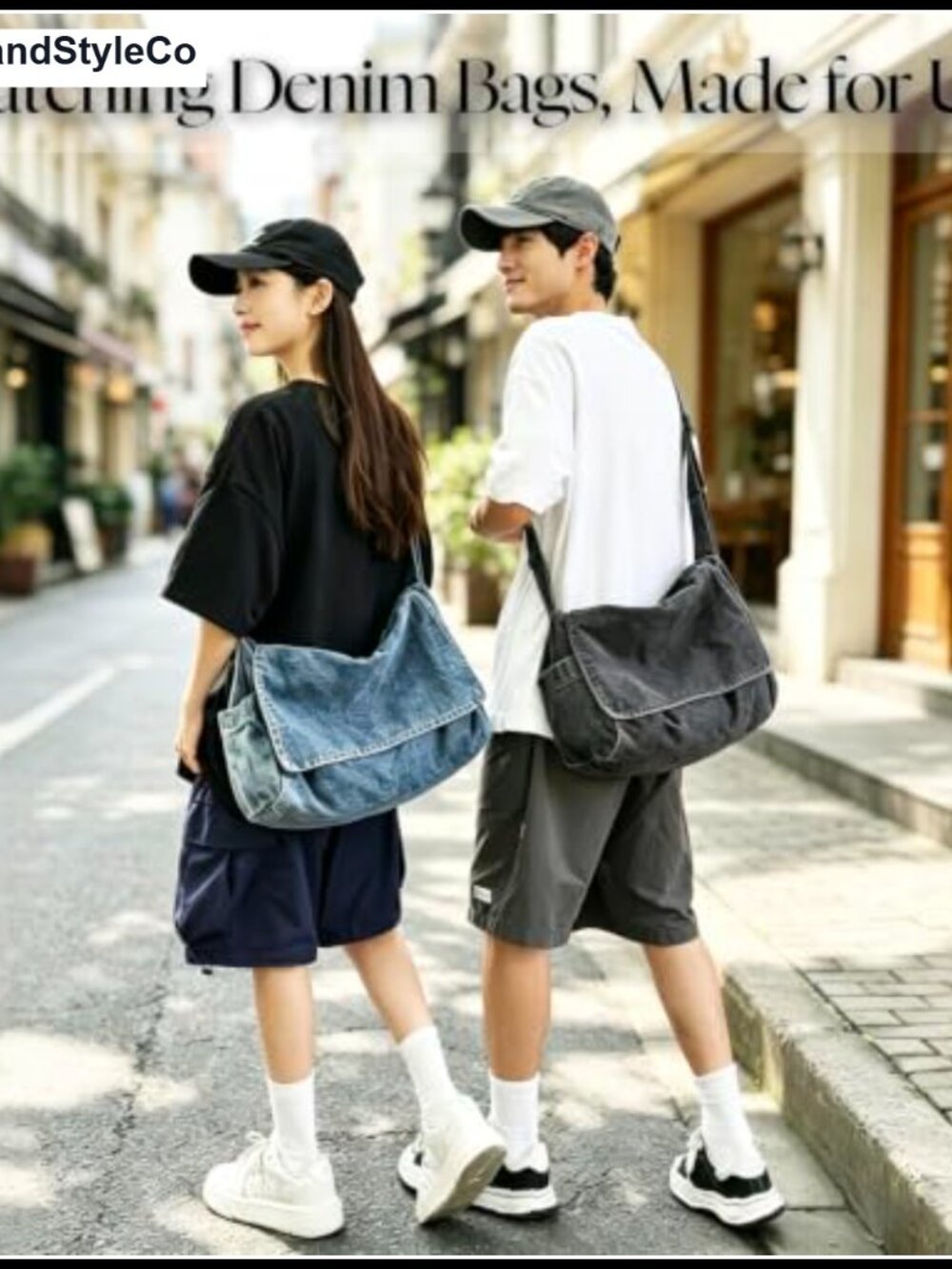 Vintage Washed Denim Messenger Bag Large Capacity Flap Shoulder Tote for Work - Picture 4 of 6